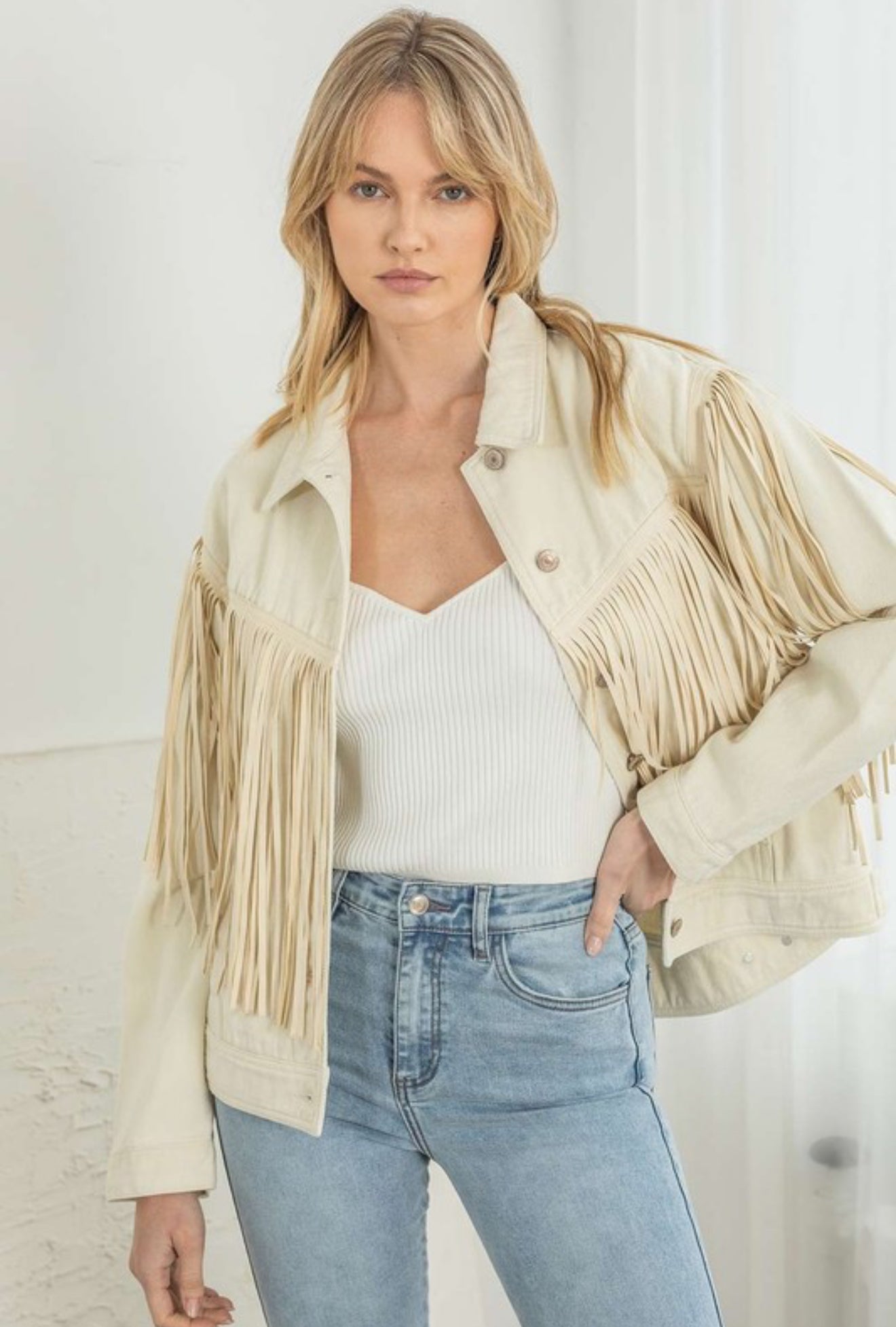 “Go On” Denim Fringe Jacket