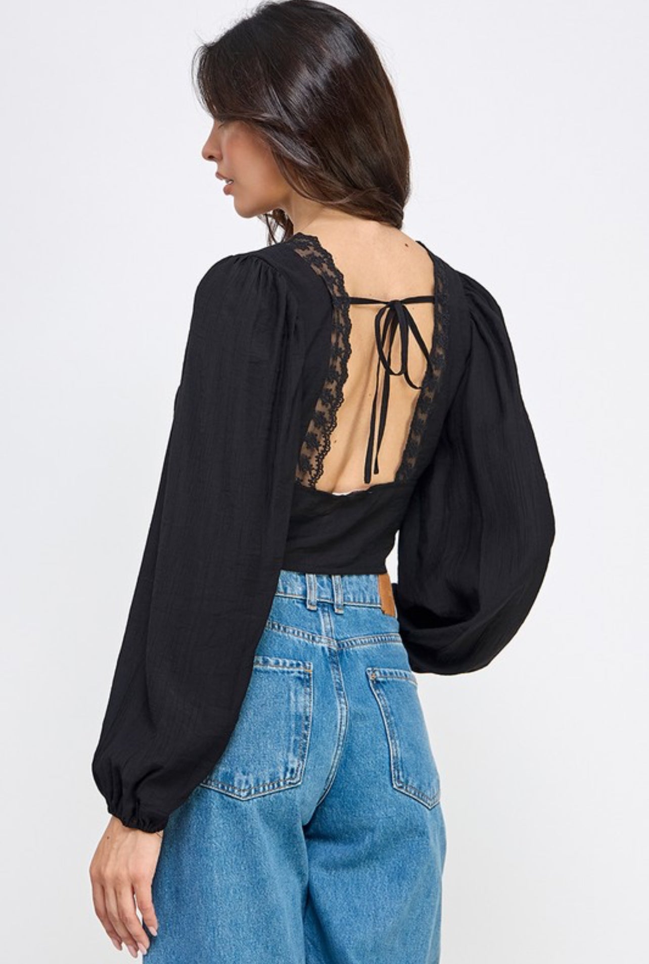 “Enchanted” Lace Trim Long Sleeve Top